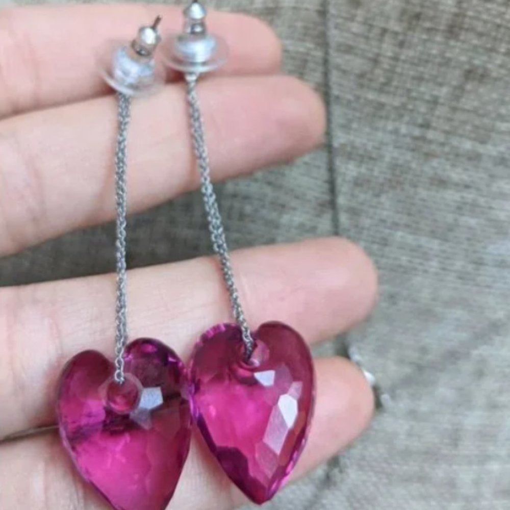 Swarovski Swan Brand Purple Crystal Heart Earrings